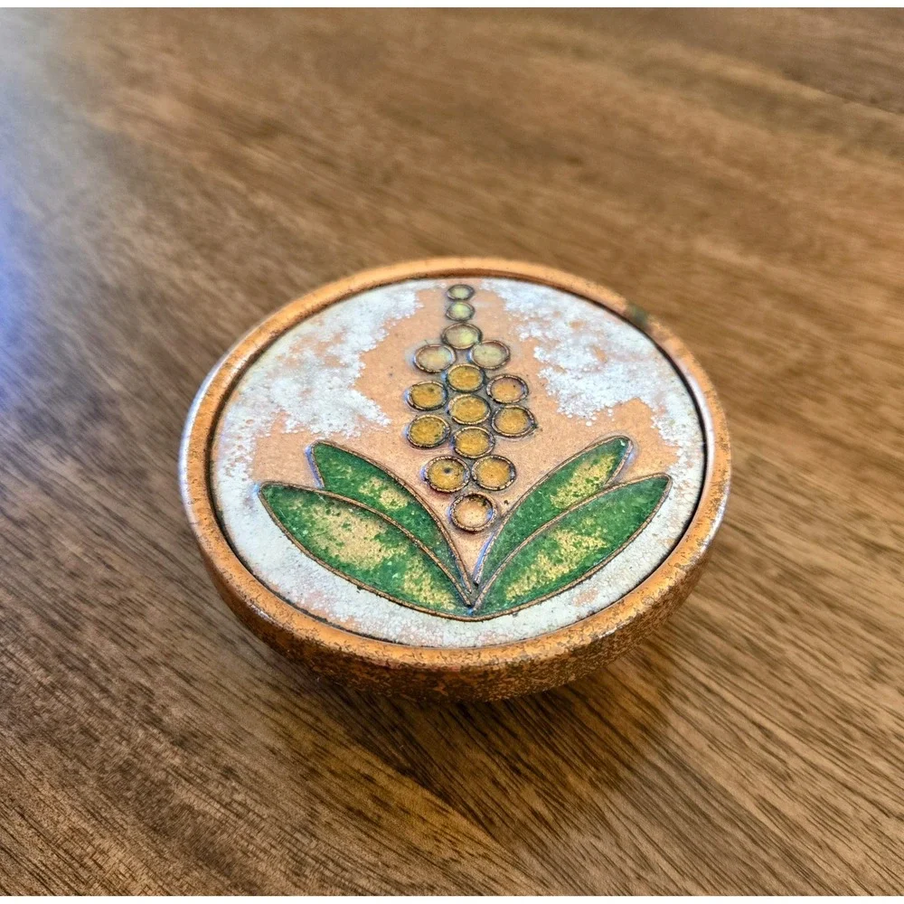 Vintage Copper Cloisonné Flower Enamel Trinket Dish